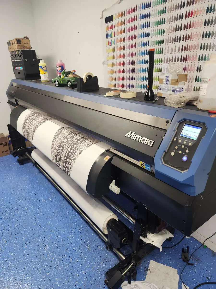 Mimaki film printer with color chart used for direct-to-film transfer production